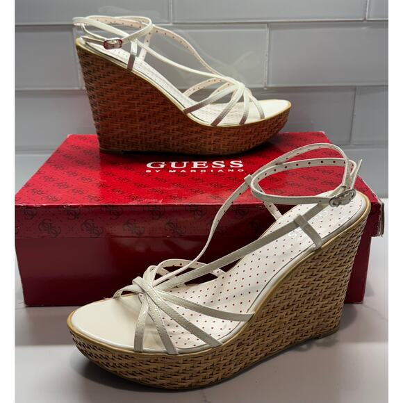 Guess by Marciano, White Patent Leather GWBirdie Platform Sandals, Size 8M - Picture 1 of 10